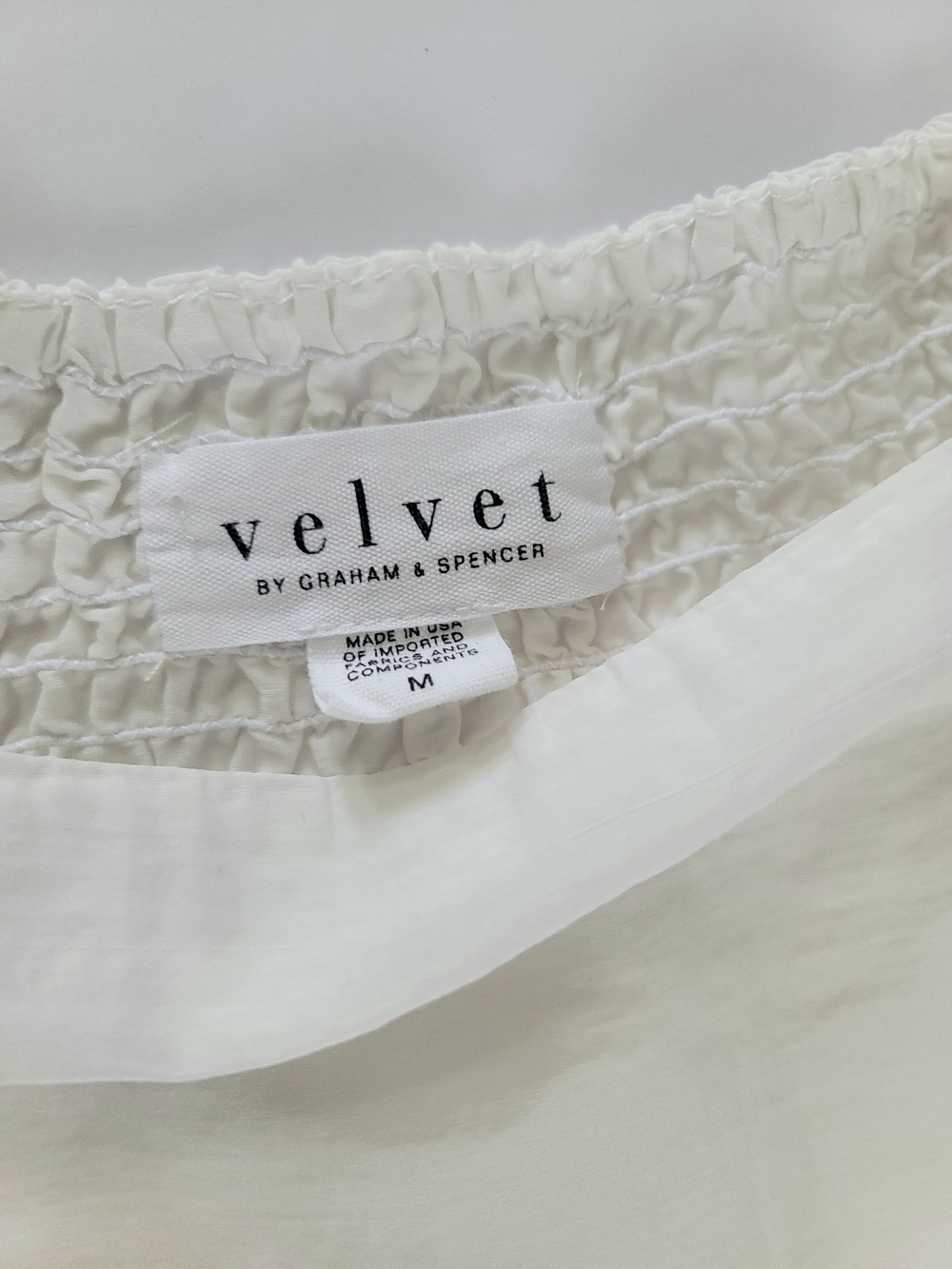 Velvet by Graham & Spencer Jolene Silk Cotton White Top, M, Boho Luxe Bardot - Picture 5 of 10